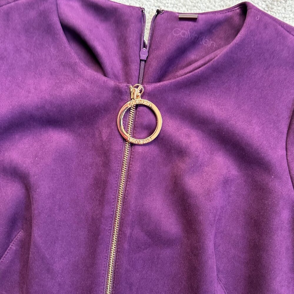 Calvin Klein Plum Purple Faux Suede Fit and Flare Dress Zipper Accent sz 6 - Picture 2 of 6